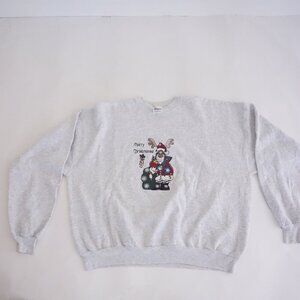 Vintage Hanes Gray Merry Christmoose Reindeer Santa Festive Holiday Grandma XXXL